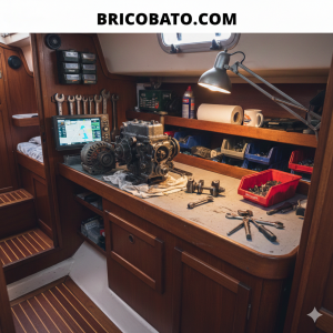 atelier chantier naval a bord d'un bateau. bricolage plaisancier